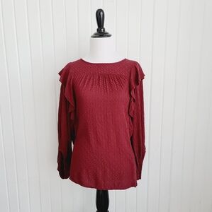 Universal Thread Women's Small Burgundy Ruffle Pullover Fall Blouse